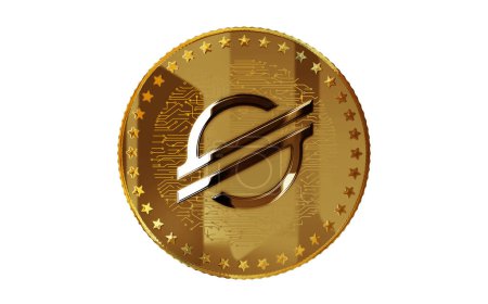 Foto de Moneda de oro aislada criptomoneda XLM estelar sobre fondo de pantalla verde. Concepto abstracto 3d ilustración. - Imagen libre de derechos