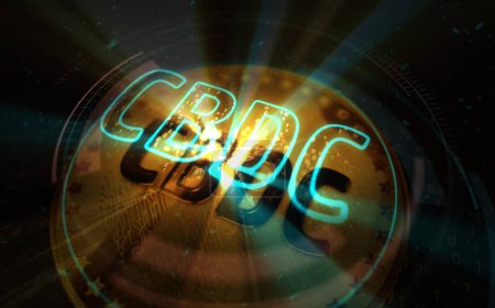 CBDC Digital Currency cryptocurrency gold coin on green screen background. Abstract concept 3d illustration.