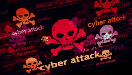 Photo for Cyber attack with skull symbol technology concept. Abstract sign on glitch screens 3d illustration. - Royalty Free Image
