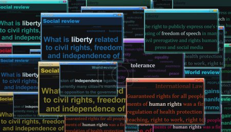 Photo for Freedom of speech Liberty Human rights Tolerance Independence pop up windows. Headline news titles international media abstract concept  3d illustration. - Royalty Free Image