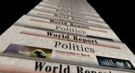 Téléchargez les photos : Politique vintage nouvelles et impression de journaux. Concept abstrait rétro gros titres Illustration 3D. - en image libre de droit