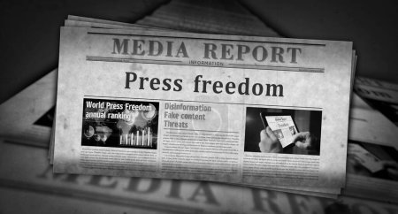 Téléchargez les photos : Liberté de la presse et journalisme libre vintage news and newspaper printing. Concept abstrait rétro gros titres Illustration 3D. - en image libre de droit