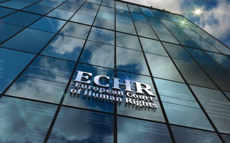 Photo for Strasbourg, France, February 20, 2024: ECHR european court of human rights glass building concept. EU judicial symbol logo on front facade 3d illustration. - Royalty Free Image