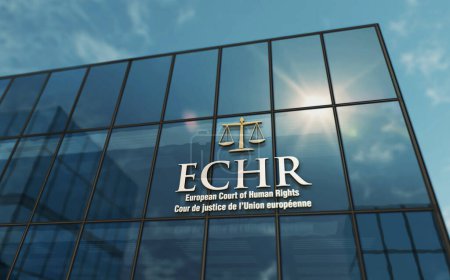 Photo for Strasbourg, France, February 20, 2024: ECHR european court of human rights glass building concept. EU judicial symbol logo on front facade 3d illustration. - Royalty Free Image
