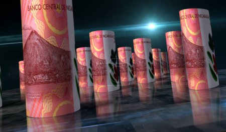 Nicaragua dinero Córdobas nicaragüenses dinero rodó 3d ilustración. 500 rollos de billetes NIO. Concepto de finanzas, efectivo, crisis económica, éxito empresarial, recesión, banca, impuestos y deuda.