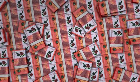 Nicaragua dinero Córdobas nicaragüenses paquete de dinero 3d ilustración. 500 paquetes de billetes NIO. Concepto de finanzas, efectivo, crisis económica, éxito empresarial, recesión, banca, impuestos y deuda.