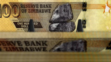 Zimbabwe money Zimbabwean dollars money pack 3d illustration. 100 ZWL banknote bundle stacks. Concept of finance, cash, economy crisis, business success, recession, bank, tax and debt.