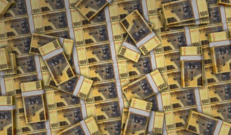 Zimbabwe dinero Zimbabwe dólares paquete de dinero 3d ilustración. 100 paquetes de billetes ZWL. Concepto de finanzas, efectivo, crisis económica, éxito empresarial, recesión, banca, impuestos y deuda.