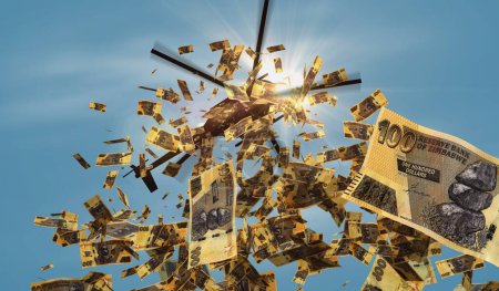 Billets en dollars du Zimbabwe l'argent de l'hélicoptère baisse. Zimbabwe ZWL 100 notes abstrait concept 3d de l'inflation, l'impression de monnaie et l'illustration quantitative assouplissement.