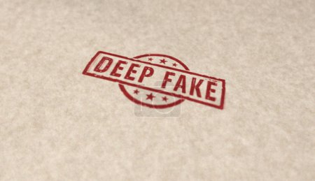 Deep fake hoax stamp icons in few color versions. Fake news ai manipulation symbol concept 3D rendering illustration.