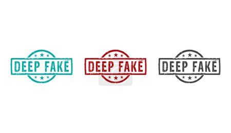 Deep fake hoax stamp icons in few color versions. Fake news ai manipulation symbol concept 3D rendering illustration.