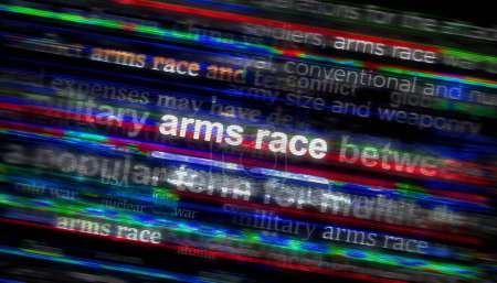 La course aux armements et les conflits militaires font la une des médias internationaux. Concept abstrait de titres de nouvelles sur les écrans de bruit. Effet de pépin TV Illustration 3D.
