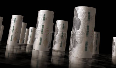 Kirgisistan money Kirgisen soms money rolls 3D Illustration. 1000 KGS gerollte Banknote. Konzept von Finanzen, Bargeld, Wirtschaftskrise, Unternehmenserfolg, Rezession, Banken, Steuern und Schulden.