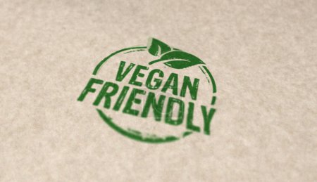 Vegano amigable sellos iconos en pocas versiones de color. Vegetariano concepto de alimentos orgánicos 3D representación ilustración.