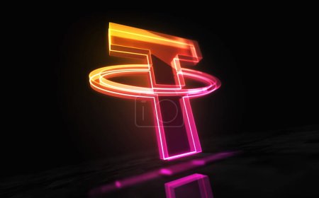 Tether USDT stablecoin cryptocurrency digital dollar symbol digital abstract concept holographic glass. Cyber technology and computer background 3d object 3d illustration.