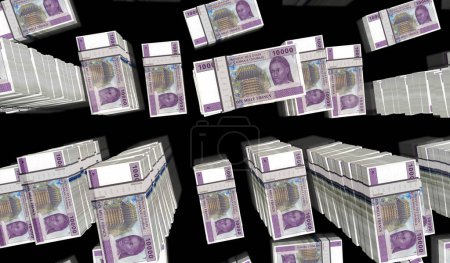 Central African CFA Franc money Cameroon Chad Congo Gabon pack 3d illustration. 10000 XAF banknote bundle stacks. Concept of finance, economy, business, bank, tax and debt.