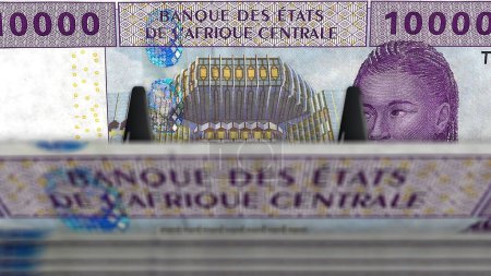 Zentralafrikanischer CFA-Franc Geld Kamerun Tschad Kongo Gabun Packung 3d Illustration. 10000 XAF Banknotenbündel stapeln sich. Finanz-, Wirtschafts-, Unternehmens-, Banken-, Steuer- und Schuldenkonzept.