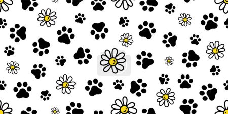Illustration for Dog paw seamless pattern footprint daisy flower vector cartoon tile background repeat wallpaper illustration gift wrapping paper scarf isolated design - Royalty Free Image