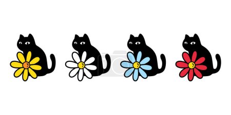 Illustration for Cat vector flower daisy kitten icon calico cartoon character pet breed logo stamp symbol tattoo doodle animal illustration isolated design - Royalty Free Image