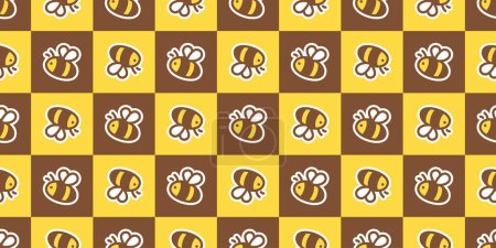 Illustration for Honey bee seamless pattern honeycomb vector checked insect scarf isolated cartoon gift wrapping paper repeat background tile wallpaper illustration doodle textile design - Royalty Free Image