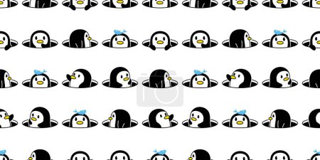Illustration for Penguin seamless pattern bird vector duck hiding hole cartoon gift wrapping paper repeat wallpaper tile background illustration scarf isolated design - Royalty Free Image
