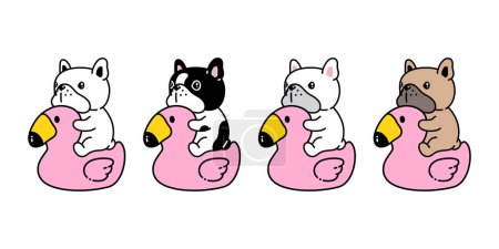 chien vecteur français bulldog icône flamant rose anneau de natation gonflable chiot animal de compagnie dessin animé personnage symbole tatouage timbre écharpe illustration conception isolé