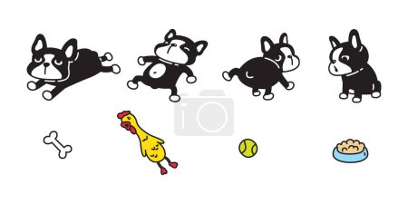 perro vector francés bulldog cachorro juguete pollo bola hueso icono comida bowl dibujos animados carácter mascota garabato símbolo ilustración clip arte aislado diseño