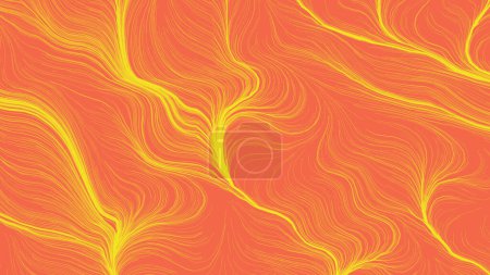 Foto de Fondo abstracto naranja brillante. Fondo con rayas modernas, líneas. Rayas onduladas de color amarillo sobre fondo naranja. Rayos brillantes de neón - Imagen libre de derechos