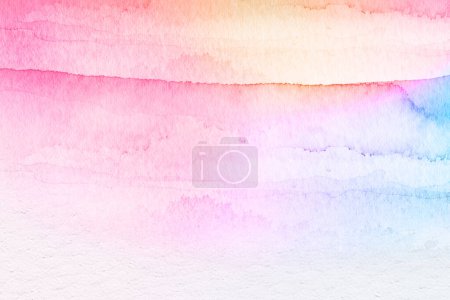 Photo for Colorful watercolor background of abstract sunset sky with puffy clouds in bright rainbow colors of pink green blue yellow and purple. Abstract painting banner for web and composition - Royalty Free Image