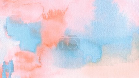 Téléchargez les photos : Aquarelle colorée fond de ciel abstrait coucher de soleil avec des nuages gonflés aux couleurs vives arc-en-ciel de rose vert bleu jaune et violet. Bannière de peinture abstraite pour toile et composition - en image libre de droit