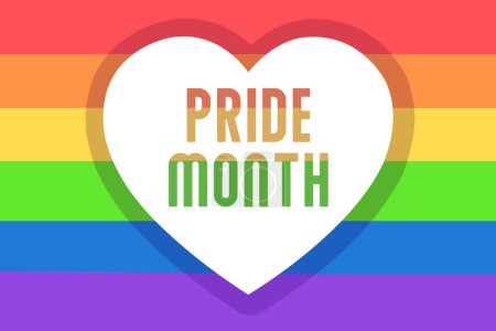 Foto de Orgullo del arco iris LGBT con feliz mes de orgullo. Rainbow Pride Flag Colors (en inglés). Ilustración de banner con texto para el mes del orgullo - Imagen libre de derechos
