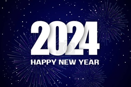 Foto de Feliz año nuevo 2024 celebración de fondo con fuegos artificiales estallando - Imagen libre de derechos
