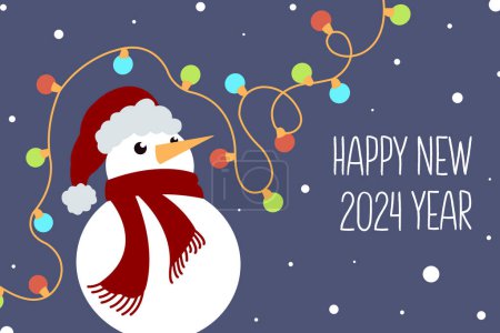 Photo for Happy New Year 2024 Greeting Card with snowman - Royalty Free Image