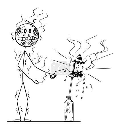 Illustration for Firework skyrocket exploded during lightning , vector cartoon stick figure or character illustration. - Royalty Free Image