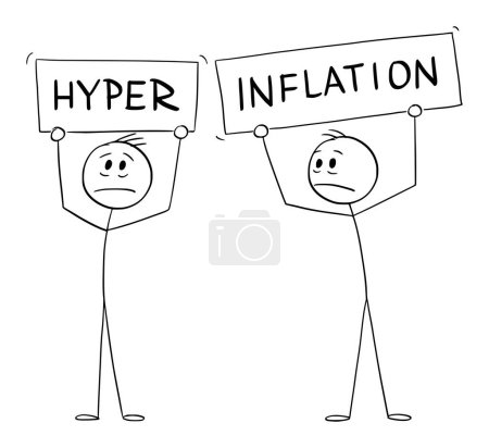 Ilustración de Businessmen holding hyper inflation or inflation sign, vector cartoon stick figure or character illustration. - Imagen libre de derechos