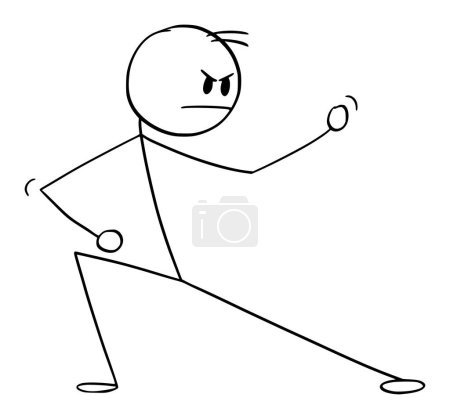 Illustration for Fighter in Kung fu or martial arts pose or stance, vector cartoon stick figure or character illustration. - Royalty Free Image