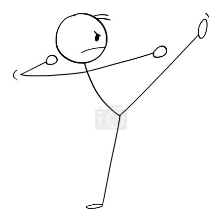Illustration for Fighter in Kung fu or martial arts pose or stance, vector cartoon stick figure or character illustration. - Royalty Free Image