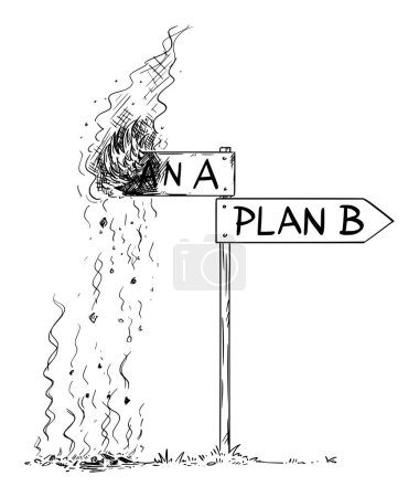 Crossroad road sign plan A failed, follow plan B, vector cartoon illustration.
