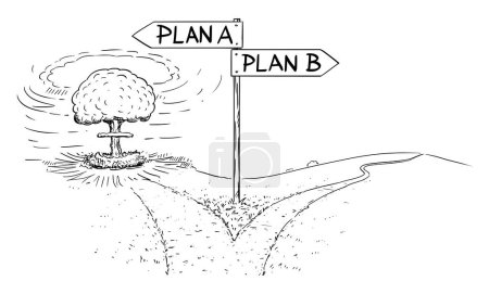 Illustration for Crossroad road sign plan A failed, follow plan B, vector cartoon illustration. - Royalty Free Image