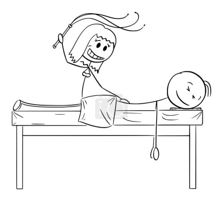Illustration for Sexy woman doing BDSM massage, vector cartoon stick figure or character illustration. - Royalty Free Image