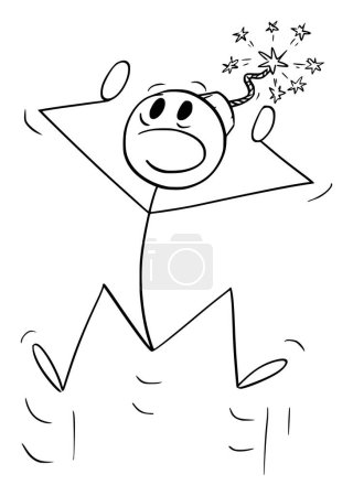Person or businessman with exploding mind or head, vector cartoon stick figure or character illustration.