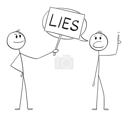 Illustration for Person telling lies, vector cartoon stick figure or character illustration. - Royalty Free Image
