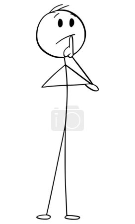 Wise or intelligent person thinking about problem, vector cartoon stick figure or character illustration.