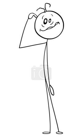 Foolish or crazy person showing facial expression, vector cartoon stick figure or character illustration.