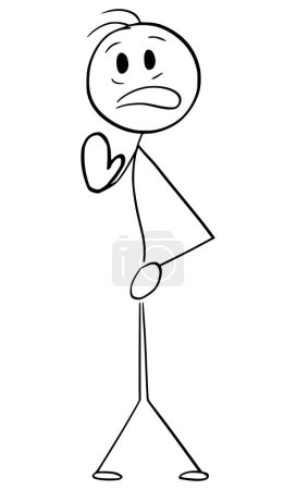 Illustration for Person covering his crotch and showing stop gesture, vector cartoon stick figure or character illustration. - Royalty Free Image