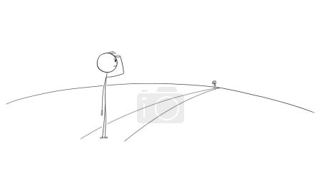 Illustration for Person standing and watching woman on long road or path, love concept, vector cartoon stick figure or character illustration. - Royalty Free Image