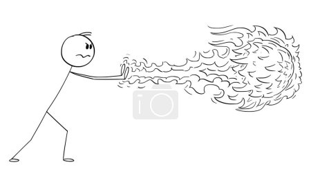Ilustración de Asistente lanza un hechizo de magia de fuego o bola de fuego, figura de vectores de dibujos animados o ilustración de personajes. - Imagen libre de derechos