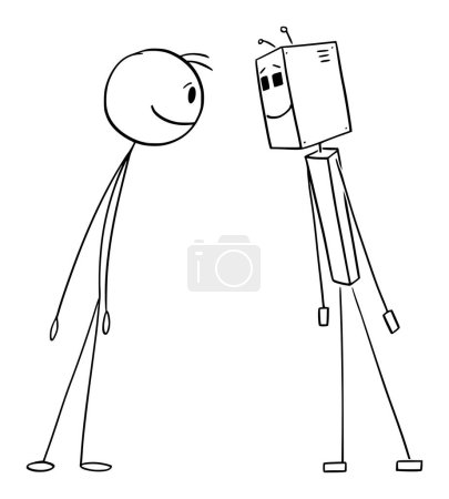 Ilustración de Cooperación entre humanos y robots o Ai o inteligencia artificial, figura de vectores de dibujos animados o ilustración de personajes. - Imagen libre de derechos