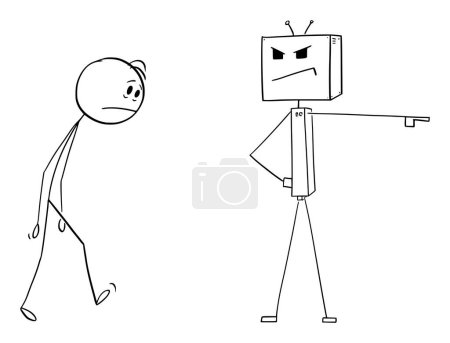Ilustración de Robot expulsando humano, Ai o concepto de inteligencia artificial, figura de vectores de dibujos animados palo o ilustración de personajes. - Imagen libre de derechos