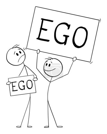 Small or big ego, vector cartoon stick figure or character illustration.